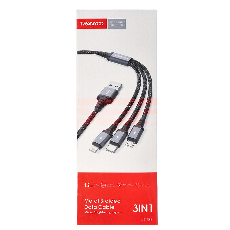 Cablu date 3 in 1 USB - Lightning, Type-C, micro-USB 2.1A TRANYOO T-XS6