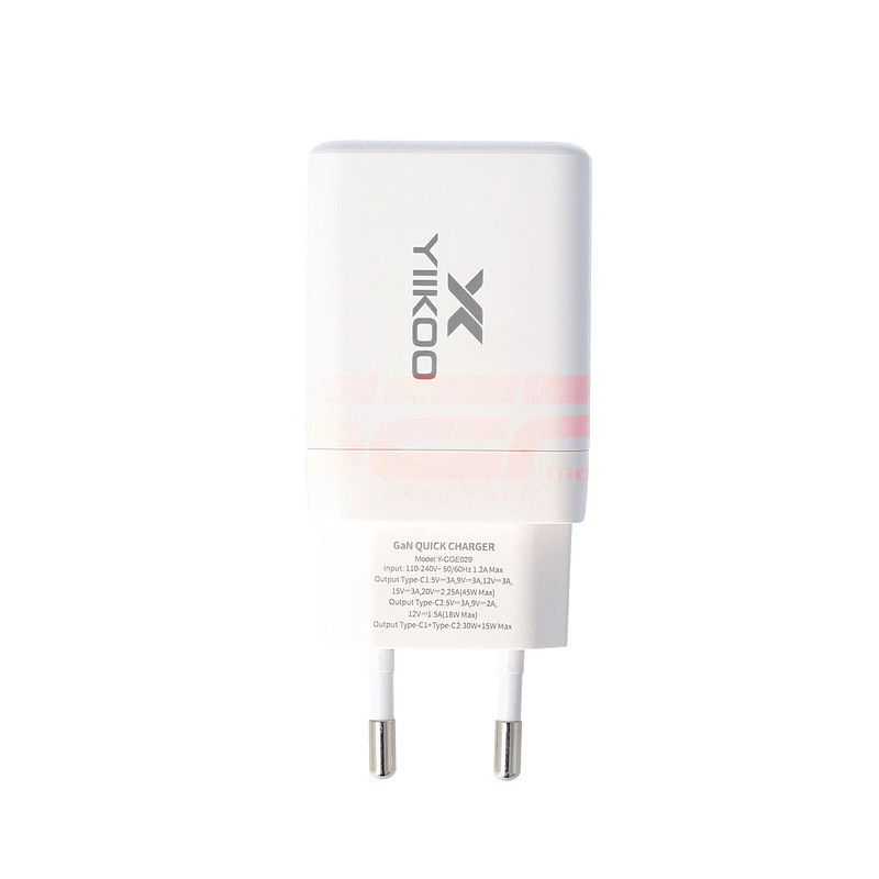 Adaptor priza Yiikoo USB-C + USB-C Fast Charge 45W Y-CGE029