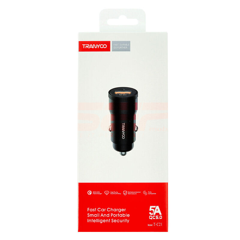 Incarcator auto USB-A QC 5.0 5A TRANYOO T-C21 BLACK