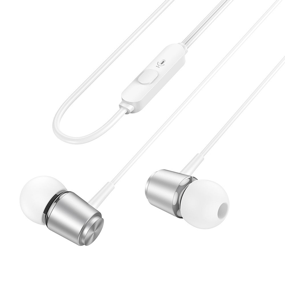 Căști cu fir hoco. cu jack 3,5 mm și microfon, M108, argintii