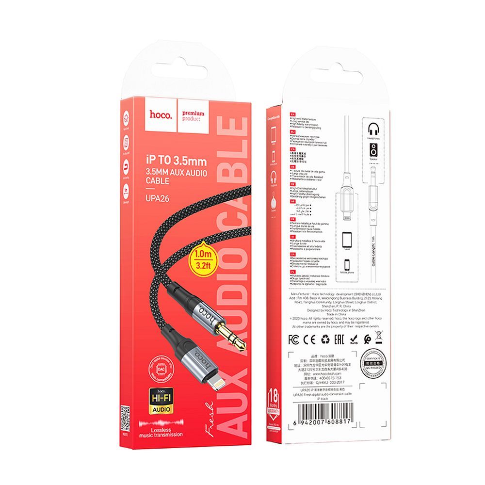 Cablu Lightning la Jack, Hoco UAP26, 1 m, negru