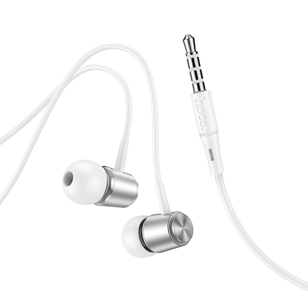 Căști cu fir hoco. cu jack 3,5 mm și microfon, M108, argintii