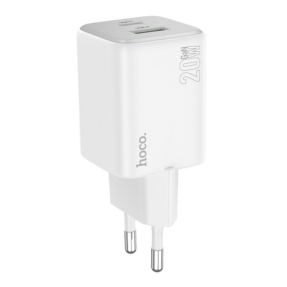 Încărcător telefon USB-A + USB-C, QC3.0 PD, 3A, 20W, Hoco N41, alb