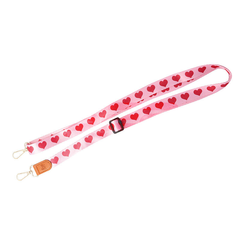 Snur textil dublu telefon mobil cu carabine Pink Hearts
