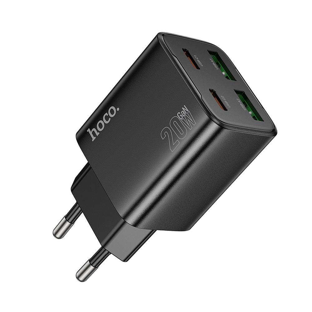 Încărcător telefon 2xUSB-C + 2xUSB-A QC3.0, PD 3A, 20W, Hoco N55, negru