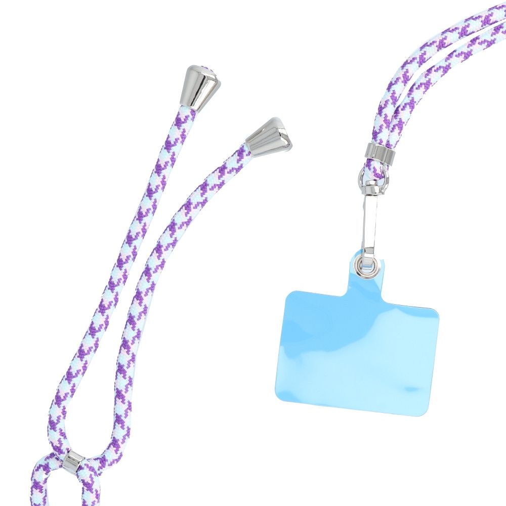 Șnur telefon SWING (6mm), pandantiv cu lungime reglabilă / lungime cablu 165cm (max 82,5cm în buclă) / pe umăr sau gât – alb – violet