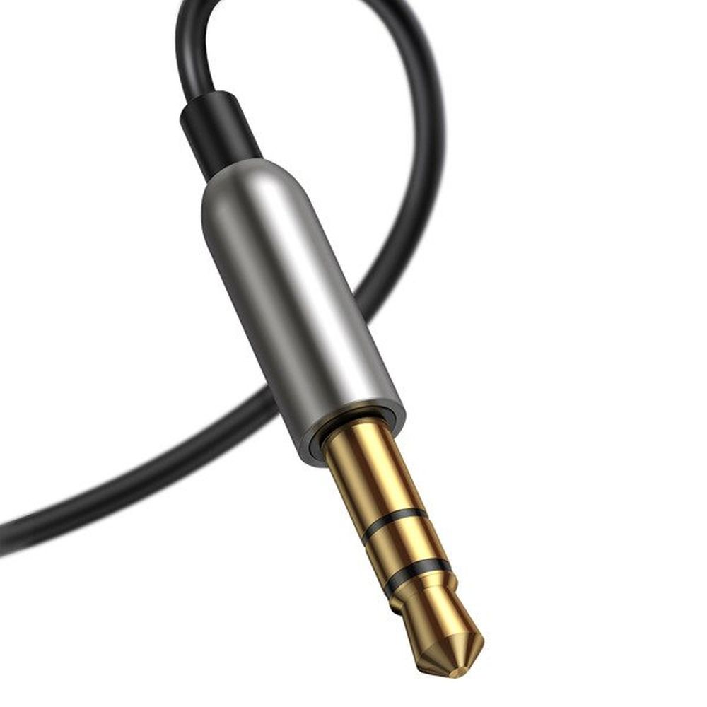 Receptor audio bluetooth 5.0 Baseus BA01 pentru mașină, Adaptor AUX Jack 3.5mm, alimentare USB, Microfon Incorporat Handsfree, Cablu Spiralat, Negru