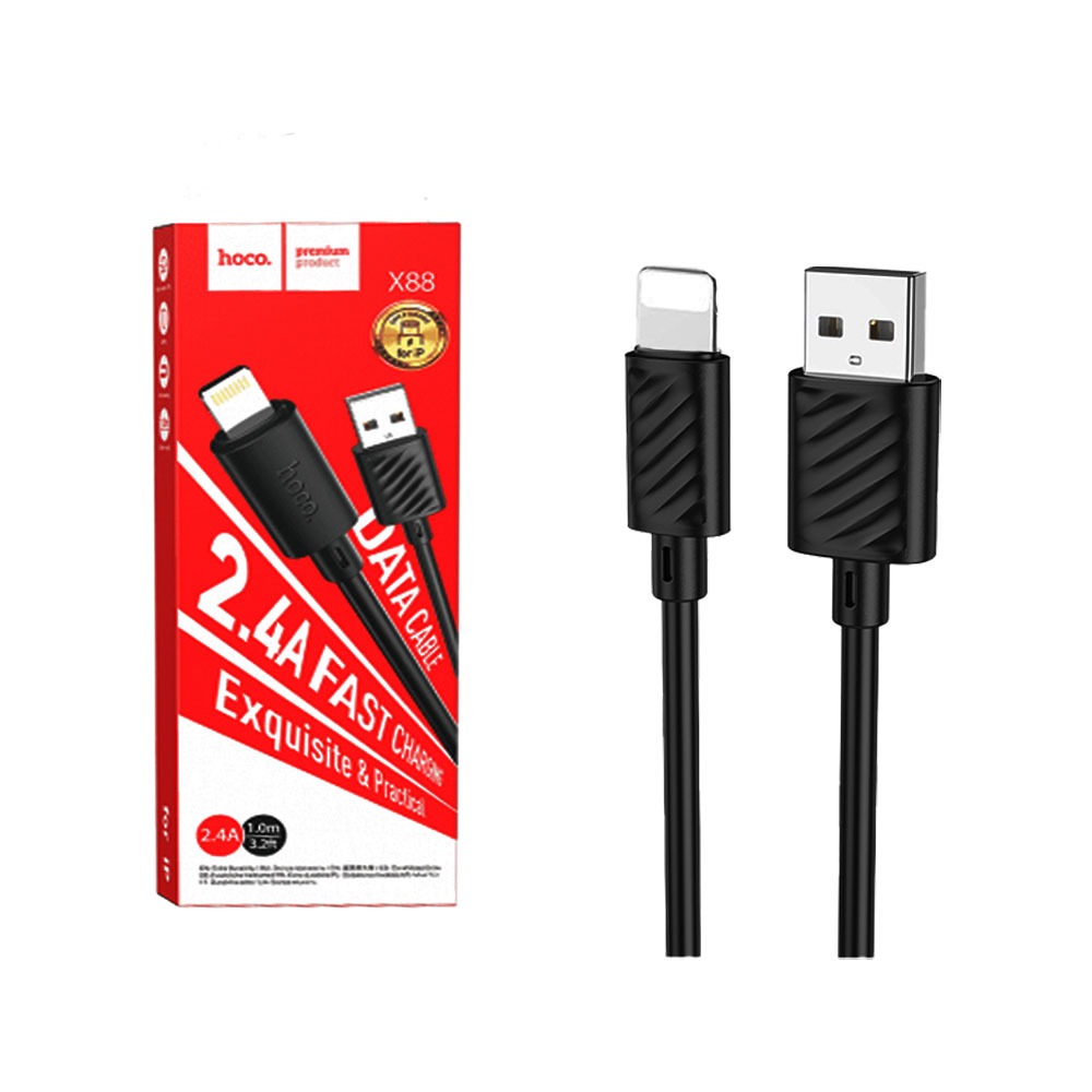Cablu date și încărcare, 2.4A, USB-A la Lightning, 1m, Hoco X88, negru
