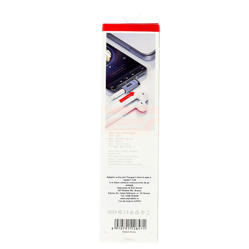 Adaptor audio jack 3.5mm - Type-C Tranyoo T-E20