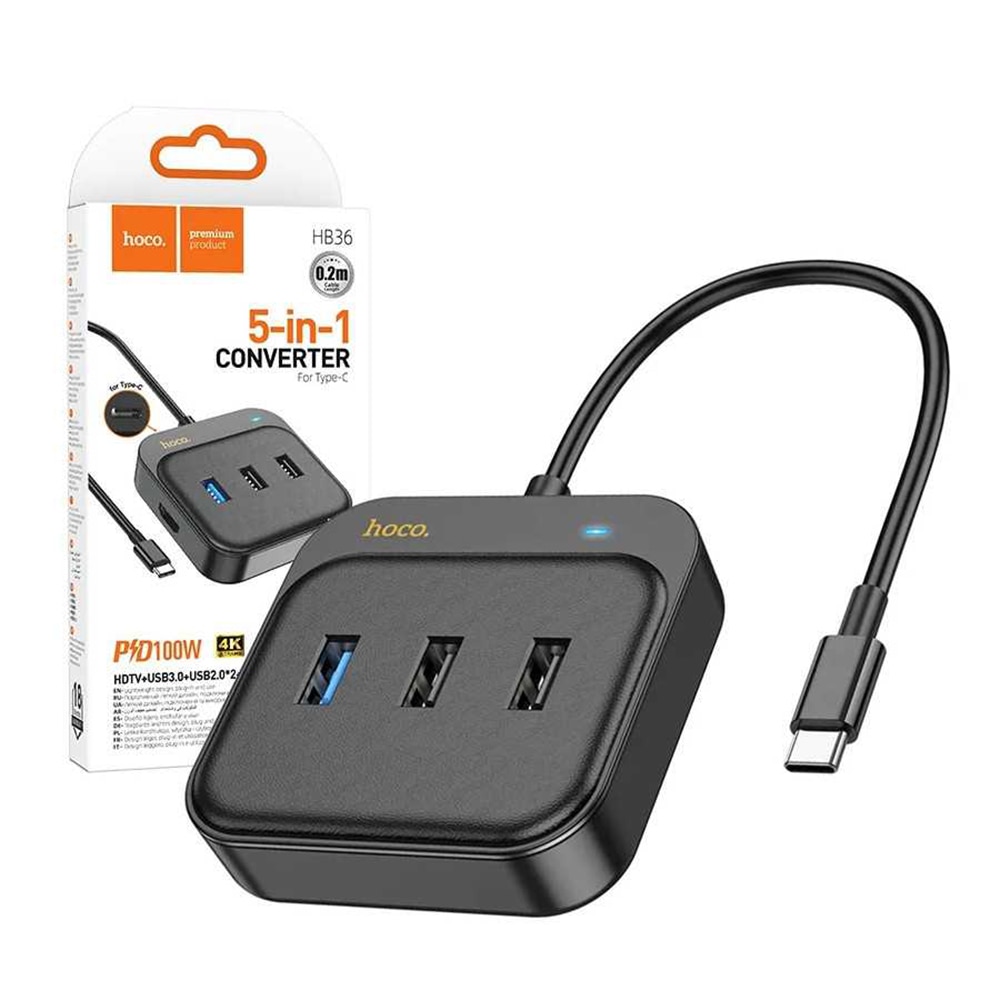 Adaptor hoco. USB-C la HDTV, USB 3.0, 2 x USB 2.0, PD 100W, hoco Easy Link (HB36)