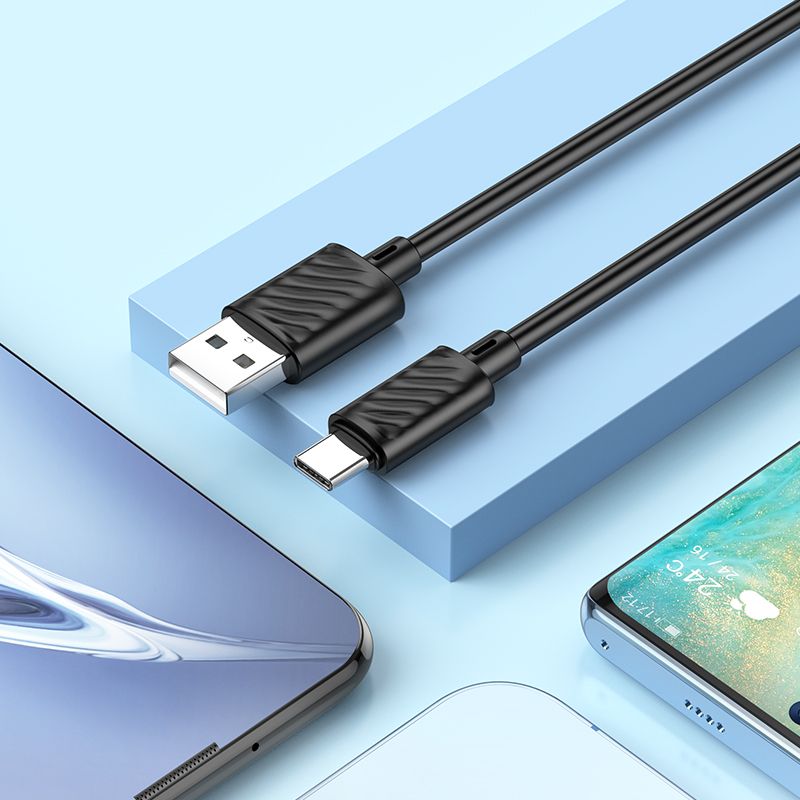 Cablu date și încărcare hoco. USB-A la USB-C, 3A, 2m, X88, negru