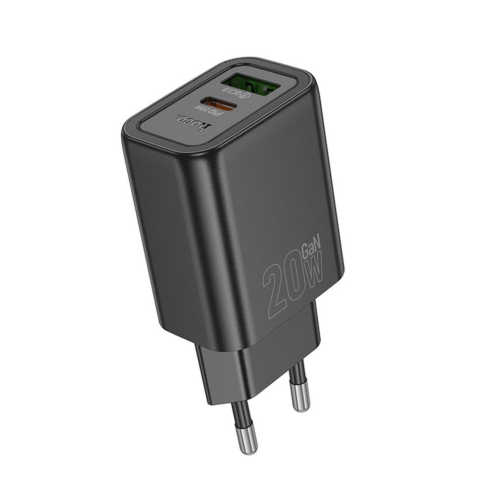 Încărcător telefon USB-A și USB-C, PD QC3.0 3A, 20W, Hoco N61, negru