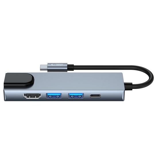 Hub USB-C 5 în 1 Tech-Protect V3, Aluminiu, HDMI 4K, RJ45 Gigabit Ethernet, USB-C Power Delivery, 2x USB 3.0, gri