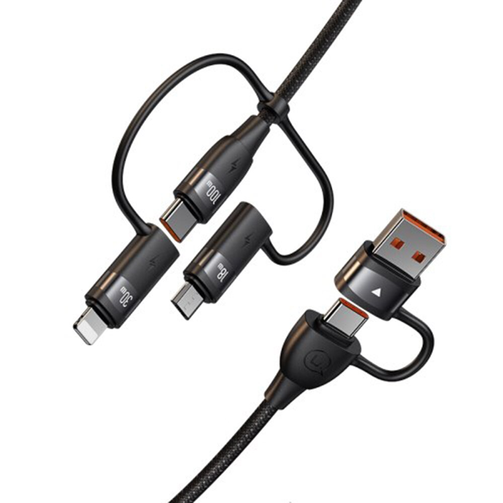 Cablu date și încărcare Usams, USB-A/USB-C la Type-C/Lightning/Micro-USB, PD 100W, 1.2m, negru