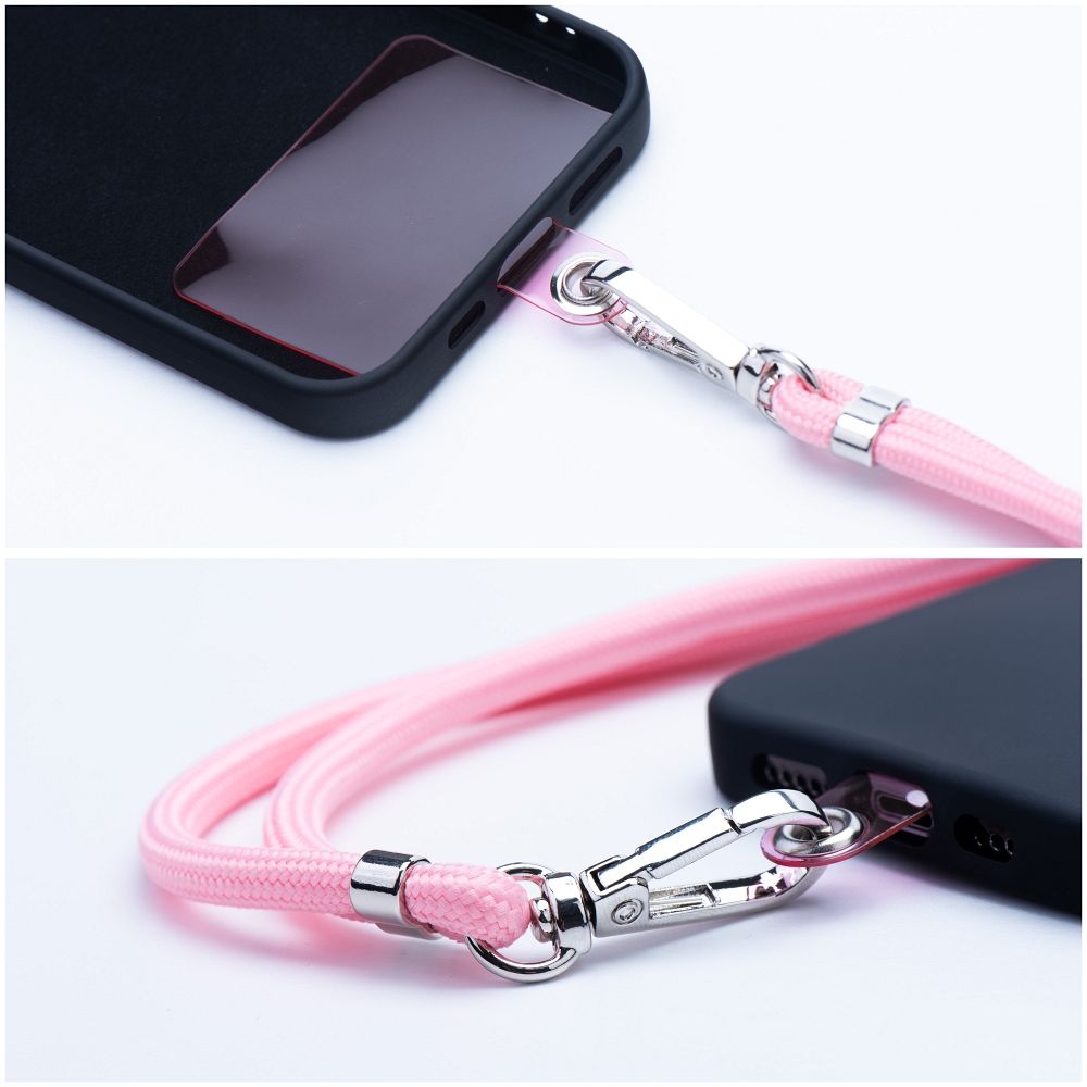 Șnur telefon SWING (6mm), pandantiv cu lungime reglabilă / lungime cablu 165cm (max 82,5cm în buclă) / pe umăr sau gât – roz pal