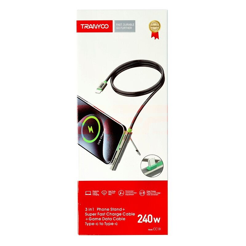 Cablu date cu functie stand Type-C - Type-C 240W Fast Charge TRANYOO CC10