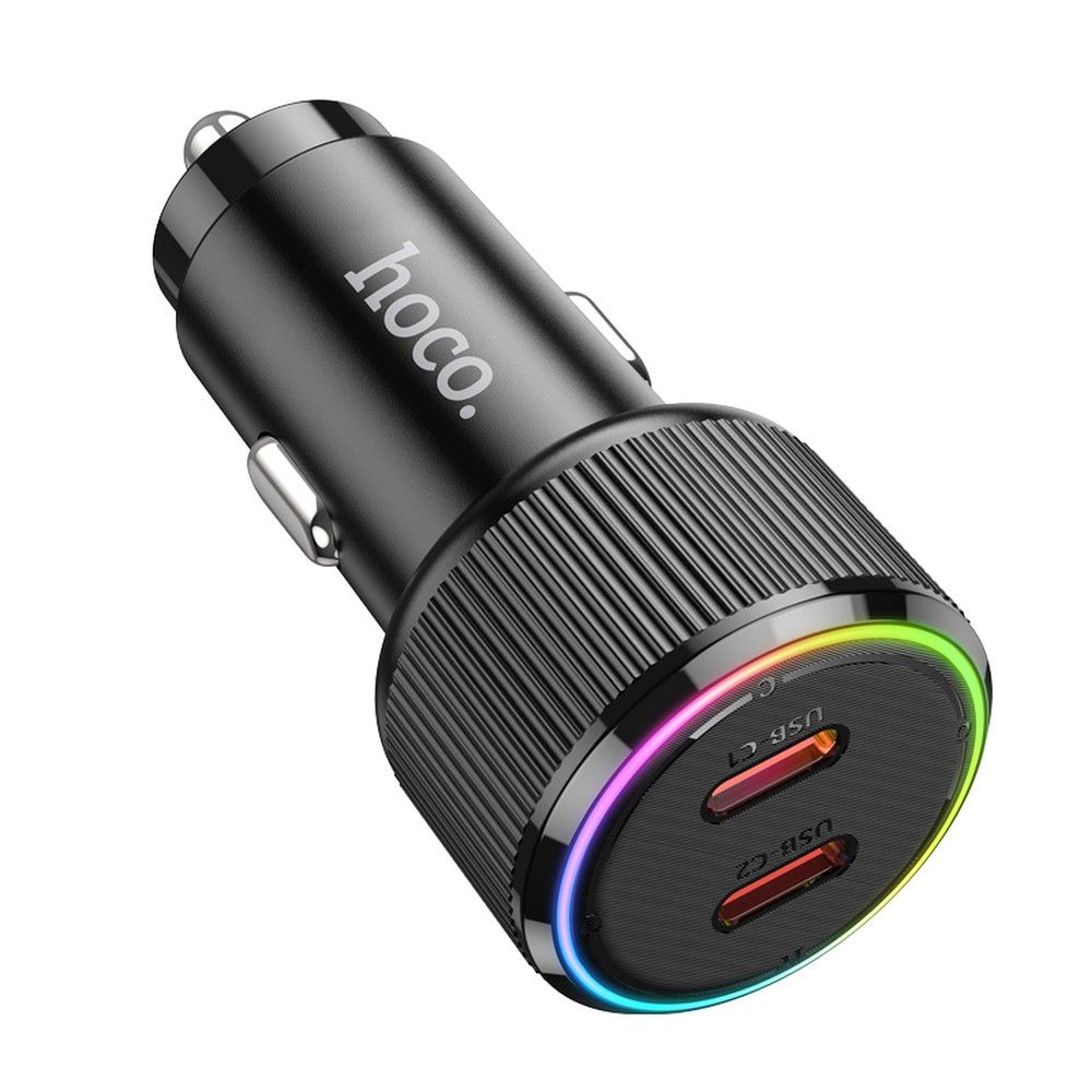 Încărcător auto 2xUSB-C QC PD, 50W, Hoco NZ14B, negru