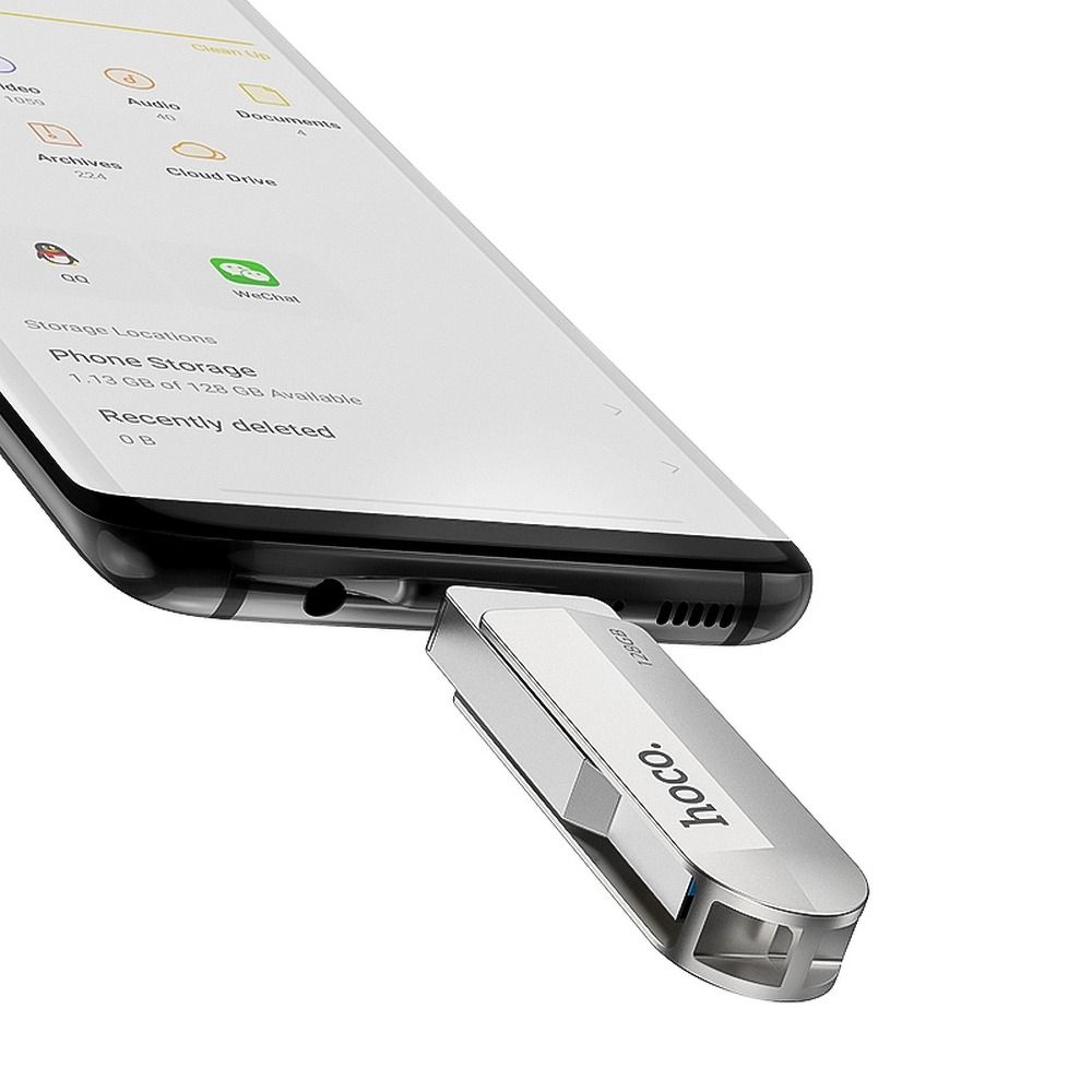 Stick USB 3.0 64GB (USB A + USB C) Hoco UD10, argintiu
