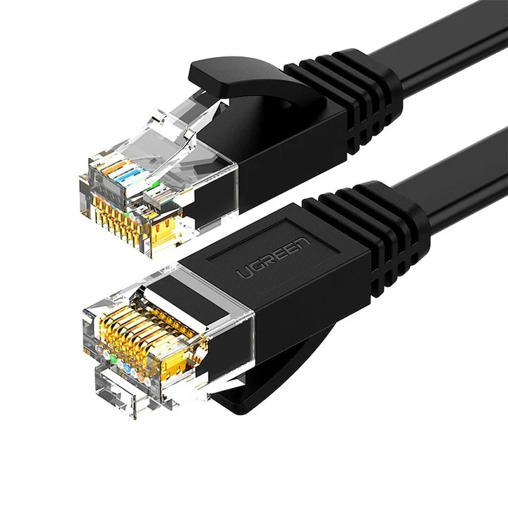 Cablu rețea plat UGREEN Ethernet RJ45, Cat.6, UTP, 3m, negru