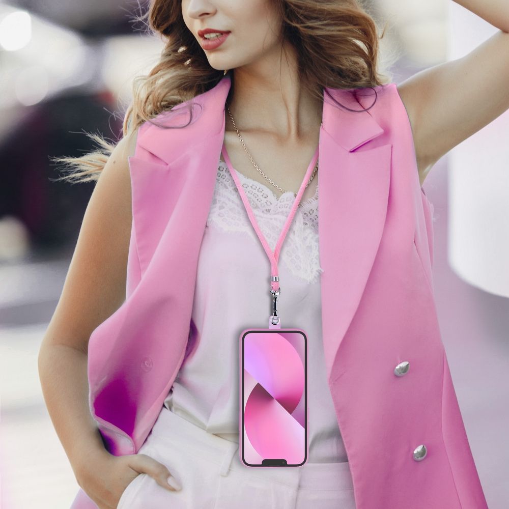 Șnur telefon SWING (6mm), pandantiv cu lungime reglabilă / lungime cablu 165cm (max 82,5cm în buclă) / pe umăr sau gât – roz pal