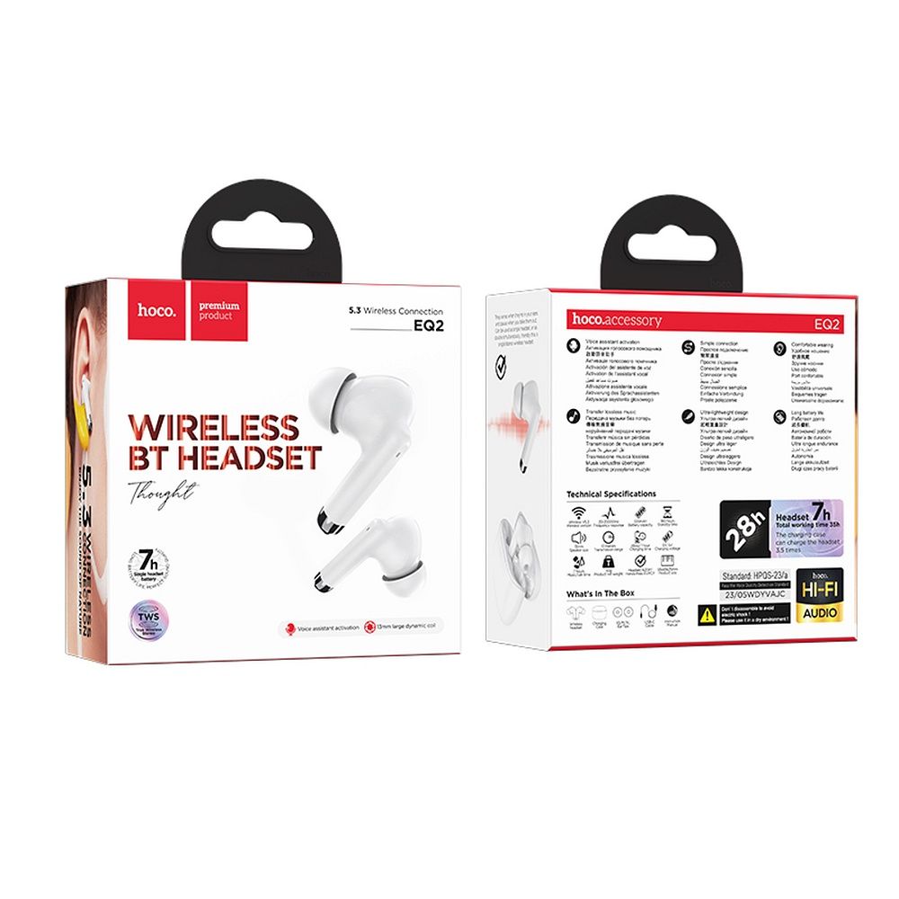 Căști wireless TWS, Hoco EQ2, albe