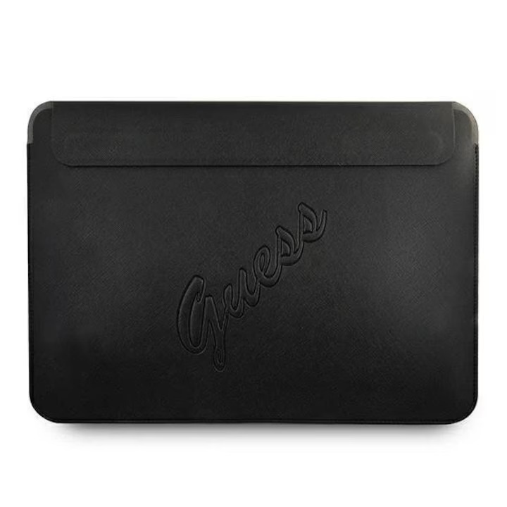 Husă Laptop 13/14″ Guess Saffiano Script, Închidere Magnetică, Negru (GUCS13PUSASBK)