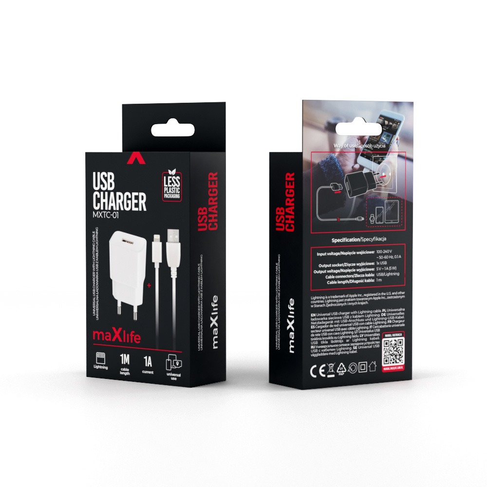 Încărcător rețea maXlife USB-A – Lightning alb