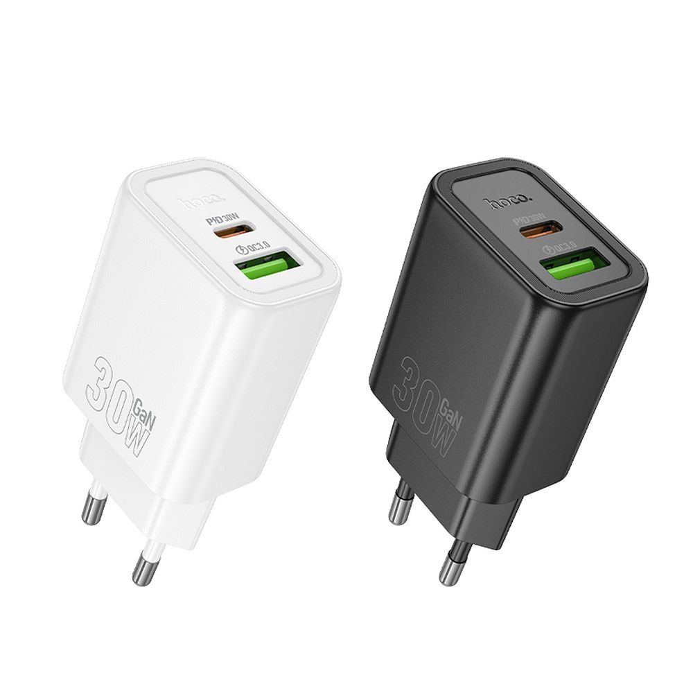 Încărcător rețea hoco. USB-A și USB-C, PD QC3.0 3A, 30W, N63, negru