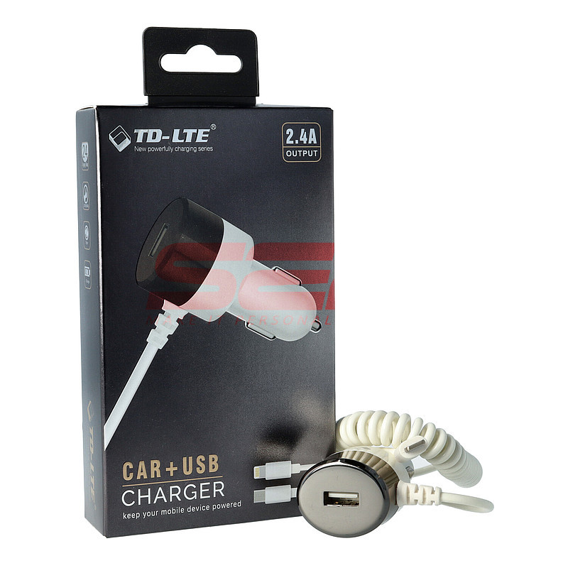 Incarcator auto Dual cu cablu iPhone 8 si port USB TD-C42