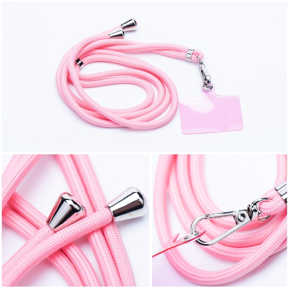 Șnur telefon SWING (6mm), pandantiv cu lungime reglabilă / lungime cablu 165cm (max 82,5cm în buclă) / pe umăr sau gât – roz pal