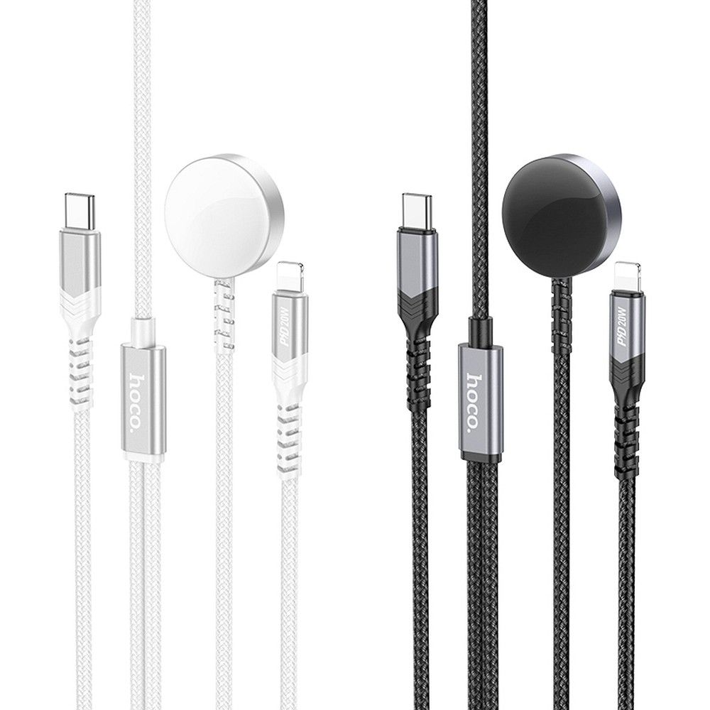 Incarcator wireless Hoco 2in1 Apple Watch + cablu de incarcare iPhone 1.2m CW54 negru