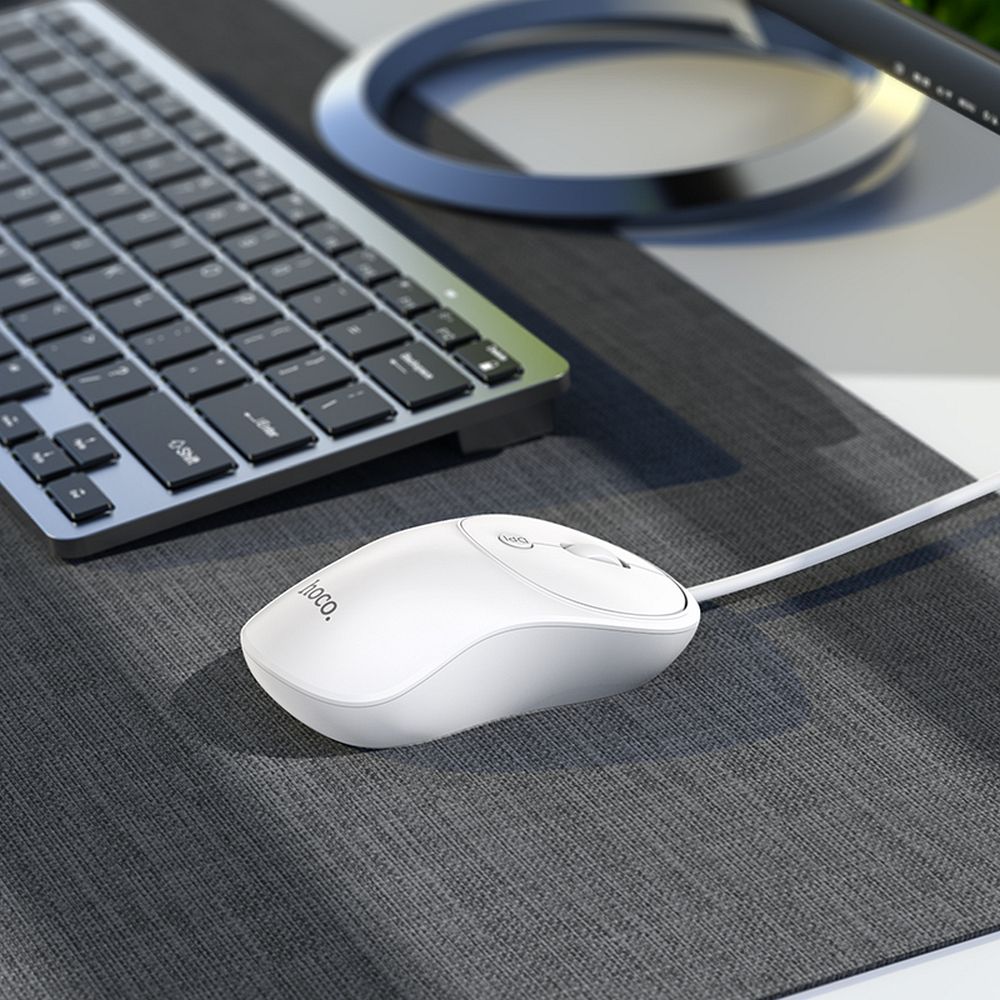 Mouse cu fir USB-A, 1600 DPI, hoco. GM13, alb