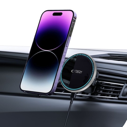 Suport auto magnetic Tech-Protect cu încărcare wireless 15W, compatibil MagSafe, negru
