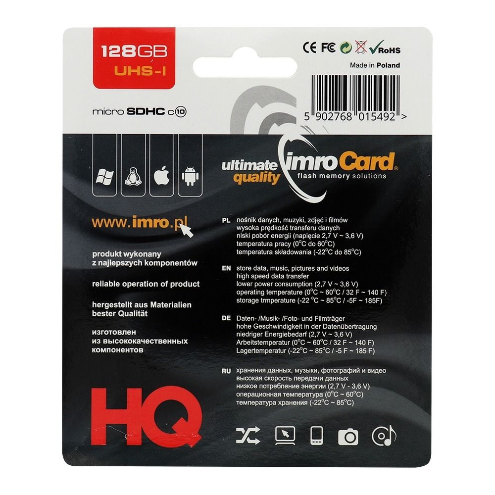 Card de memorie microSD IMRO 128GB 100MB/s clasa 10 UHS I cu adaptor SD