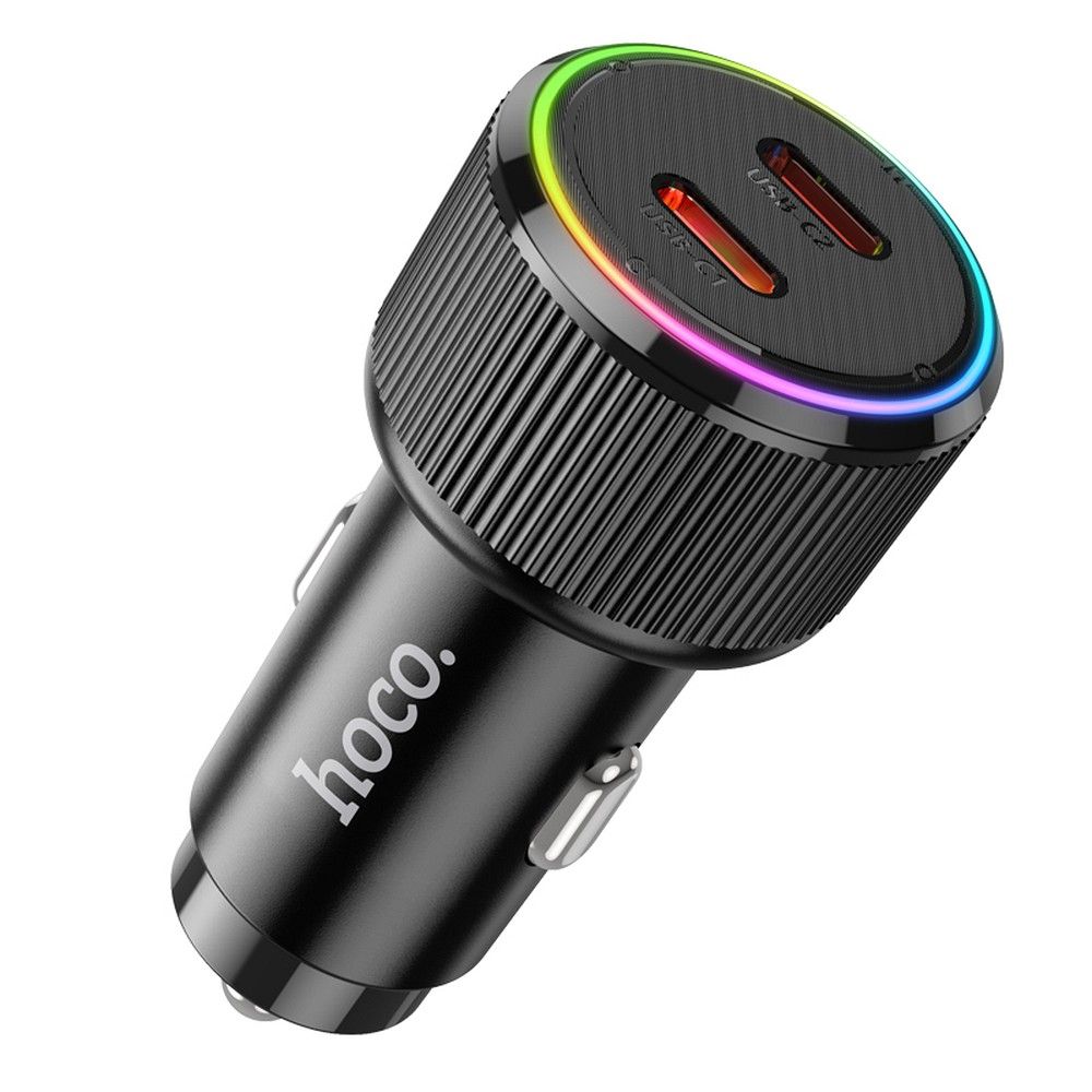 Încărcător auto 2xUSB-C QC PD, 50W, Hoco NZ14B, negru