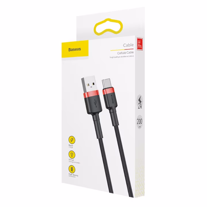 Cablu date și încărcare USB-A la USB-C, QC 3.0, 2A, 2m, Baseus, negru