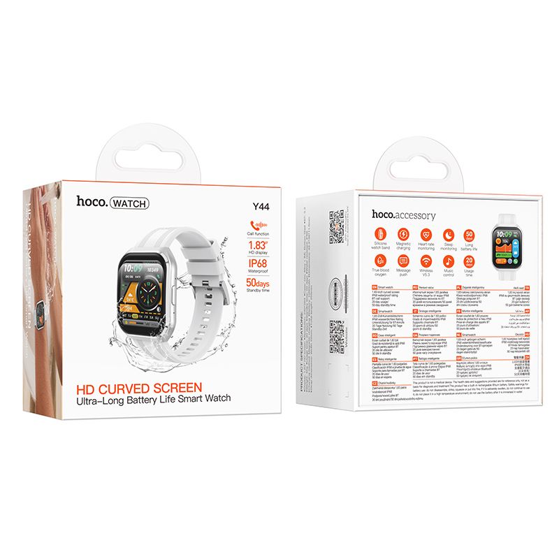 Smartwatch 1,83″, IP68, cu funcție de apel, Hoco Y44, gri