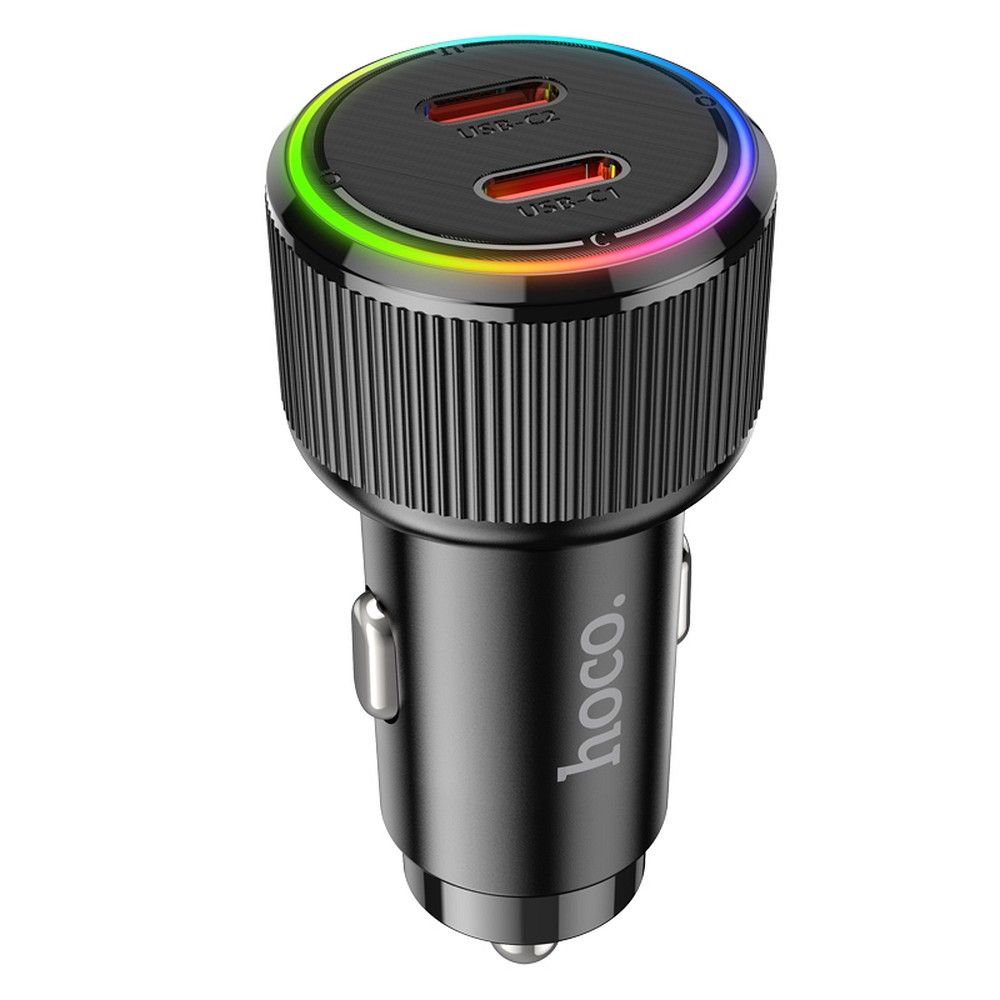 Încărcător auto 2xUSB-C QC PD, 50W, Hoco NZ14B, negru