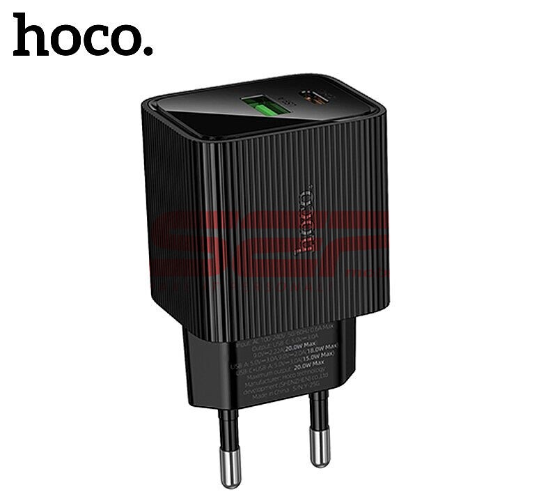 Incarcator retea Fast Charge USB-A + USB-C 20W cu display digital Hoco CS83A