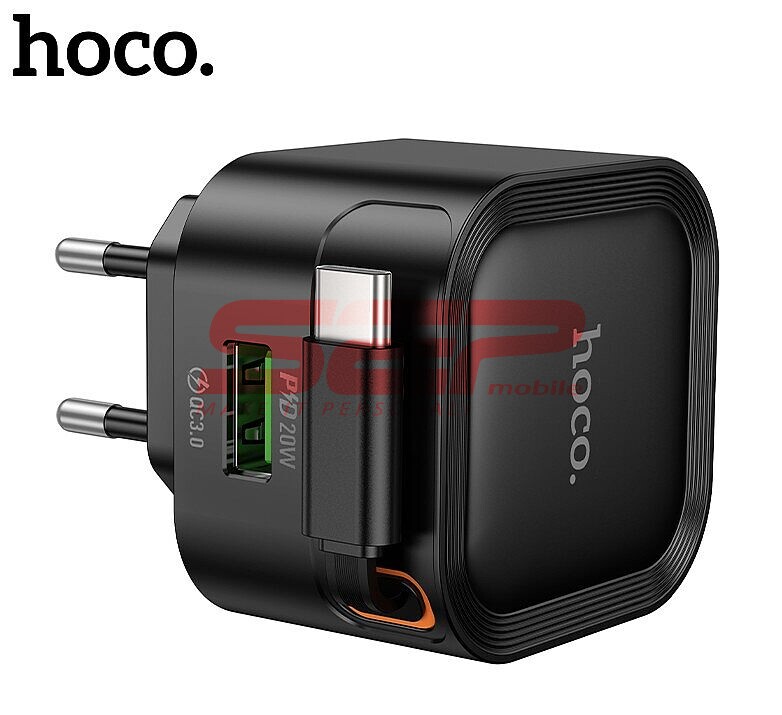 Incarcator retea Fast Charge cu cablu retractabil Type-C PD 20W + QC 3.0 Hoco. C154A