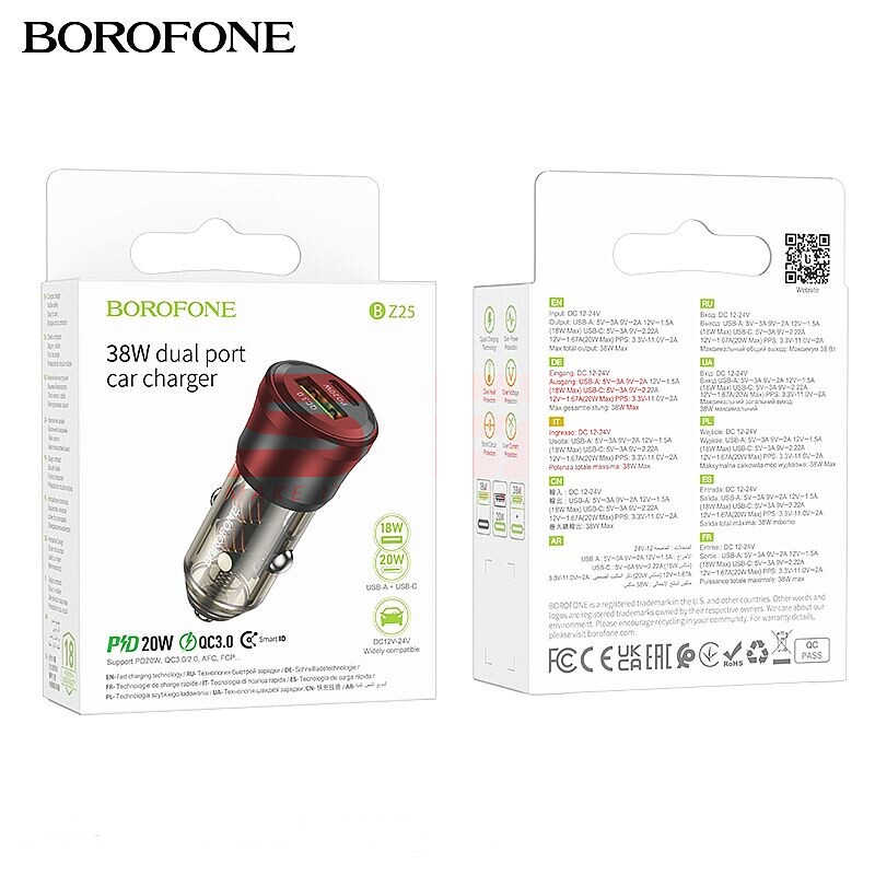 Incarcator auto Dual USB-A + USB-C 38W Borofone BZ25