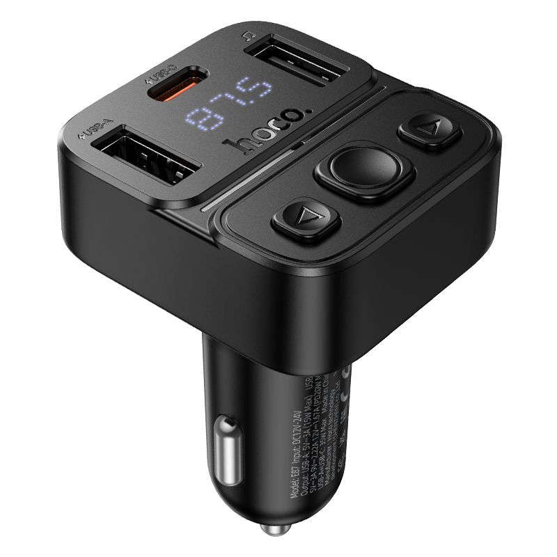 Transmițător auto bluetooth hoco. USB A + USB C QC PD 35W, E87, negru