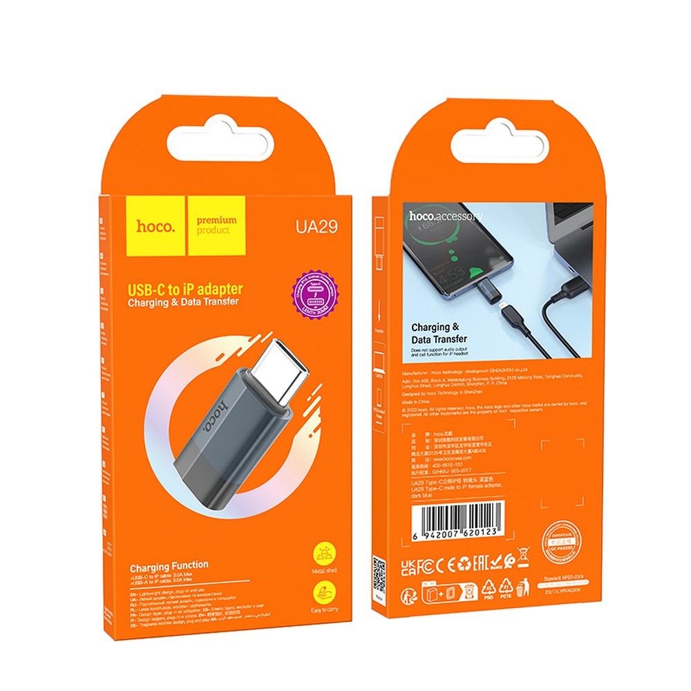 Adaptor hoco. USB-C la Lightning, UA29, albastru