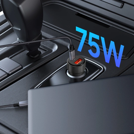 Încărcător auto Tech-Protect CC03 cu 2 porturi USB-A, USB-C PD 75W, negru