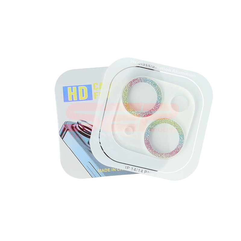 Protectie sticla camera foto Glitter Apple iPhone 14 RAINBOW