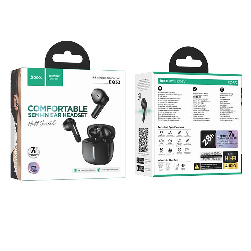 Căști wireless TWS, Hoco EQ33, negre