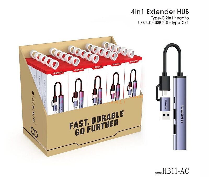 HUB extindere USB-A + USB-C 4 in 1 TRANYOO HB11-AC