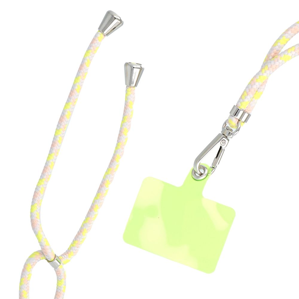 Șnur telefon SWING (6mm), pandantiv cu lungime reglabilă / lungime cablu 165cm (max 82,5cm în buclă) / pe umăr sau gât – gri-galben