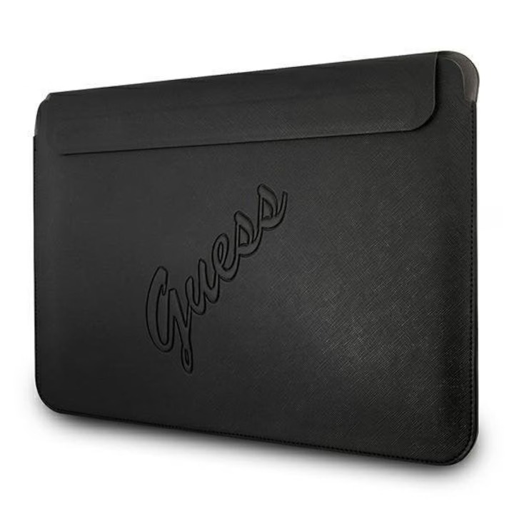 Husă Laptop 13/14″ Guess Saffiano Script, Închidere Magnetică, Negru (GUCS13PUSASBK)