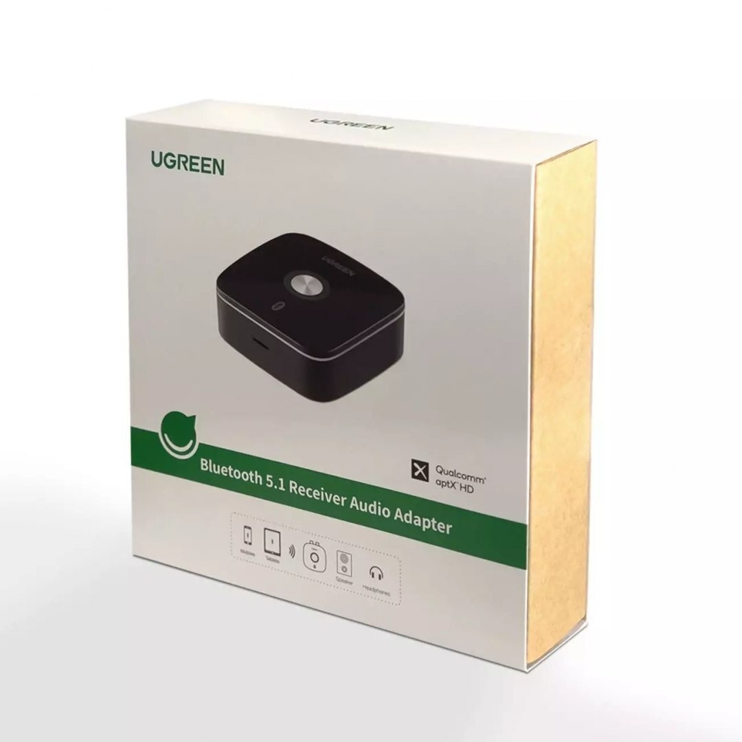 Adaptor Bluetooth 5.1 Ugreen, 2 RCA / 3.5 mm mini jack, aptX, Negru, 67x67x23mm